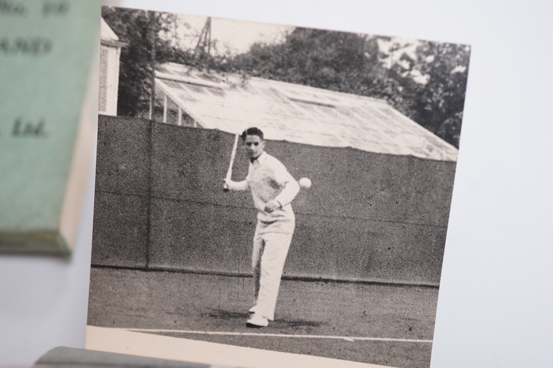 Four 1920s Slazengers tennis ‘flicker’ books, depicting H&W Austin service and smash and forehand and backhand drives and Miss Betty Nuthall forehand and backhand drives and drop volley and service, 7-10 in the set.